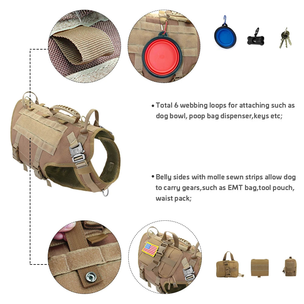 Military Tactical Dog Harness — No-Pull Molle Vest for Training & Hiking