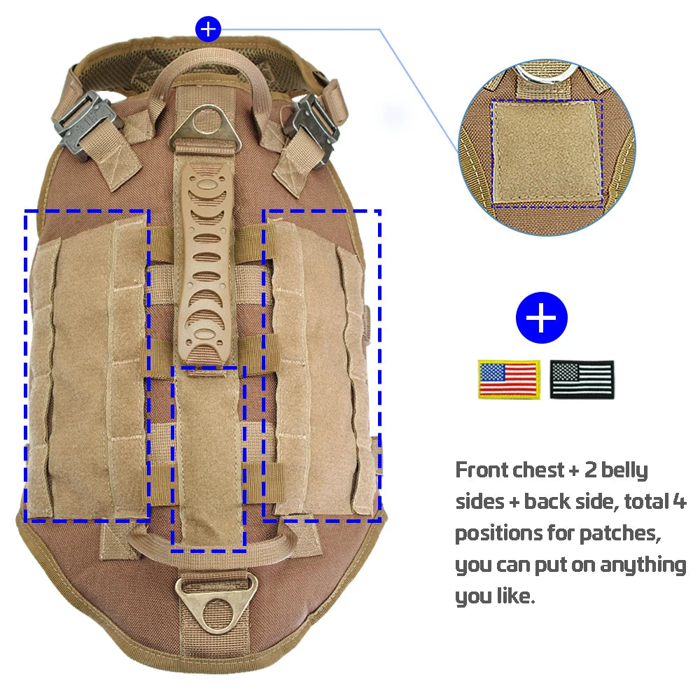 Military Tactical Dog Harness — No-Pull Molle Vest for Training & Hiking