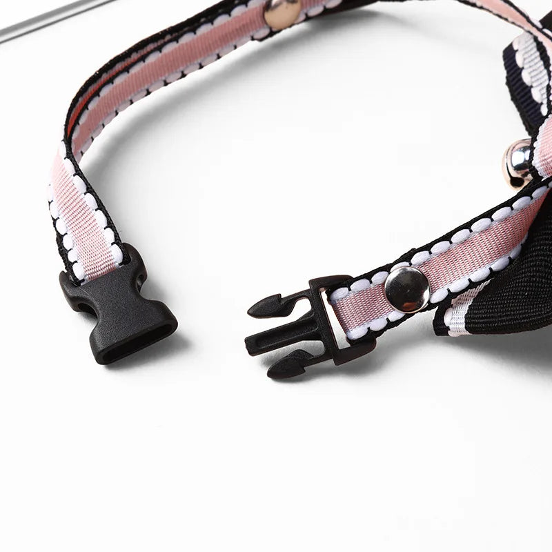 Double Bowknot Cat Collar with Bell — Adjustable Pendant Necklace for Kittens & Puppies