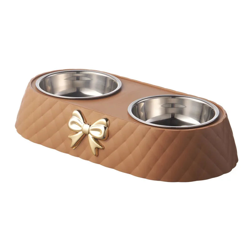 Bow-Tie Double Pet Bowl — Stainless Steel Food & Water Feeding Set for Cats & Dogs