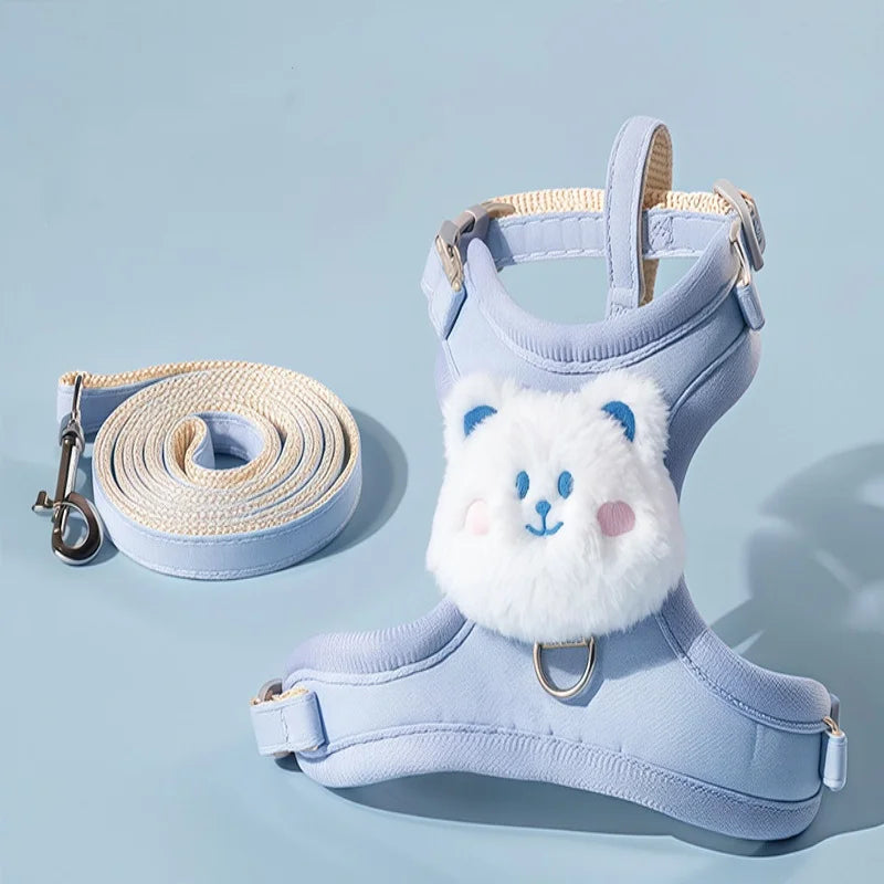 Cute Cartoon Pet Harness & Leash Set — Breathable Adjustable Walking Harness for Dogs