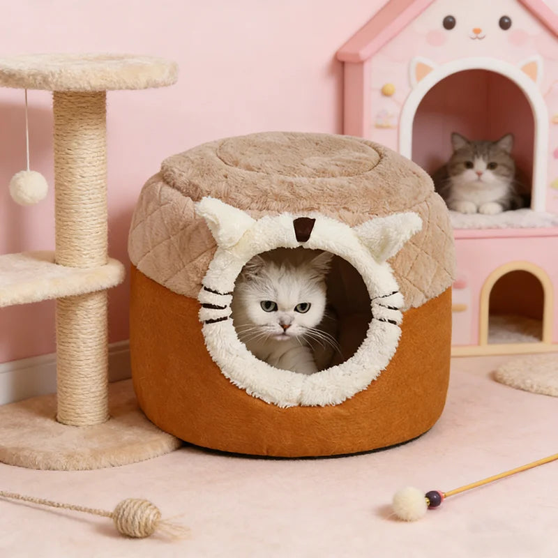 Enclosed Stool-Shaped Pet Bed – All-Season Cozy Sleeping Nest for Cats & Dogs