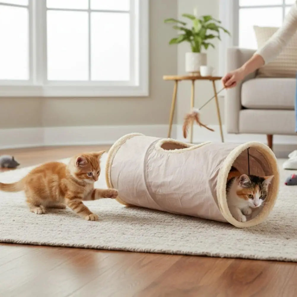 Foldable Suede Cat Tunnel – Soft Portable Hideaway & Exercise Toy for Cats & Dogs