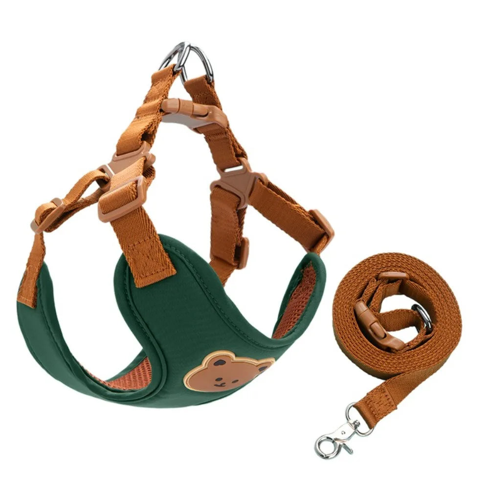 Cartoon No-Pull Dog Harness & Leash — Adjustable Anti-Escape Walking Set for Pets