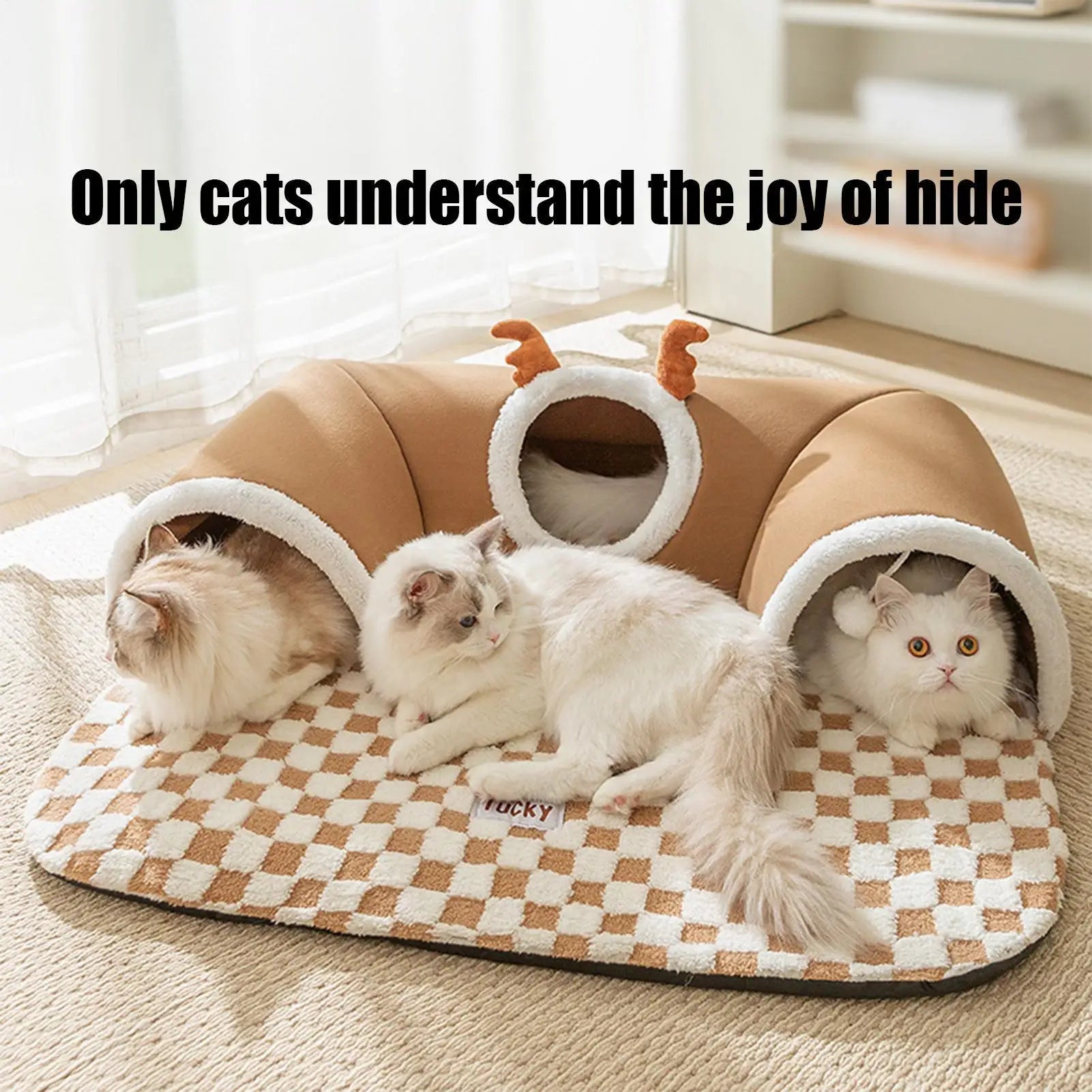Foldable Cat Bed & Play Tunnel – Indoor Hideaway Tent with Plush Mat for Kittens