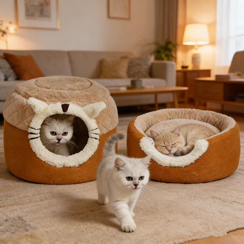 Enclosed Stool-Shaped Pet Bed – All-Season Cozy Sleeping Nest for Cats & Dogs