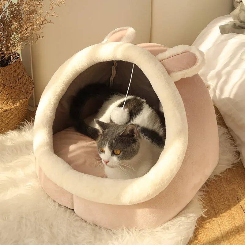 Foldable Deep Sleep Pet Cave Bed – Washable Cartoon Sleeping Mat for Cats & Small Dogs