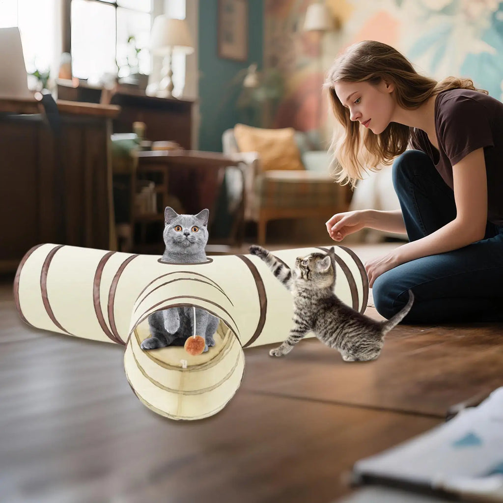 Foldable Cat Tunnel Toy – Interactive Indoor Play Tube for Kittens & Puppies
