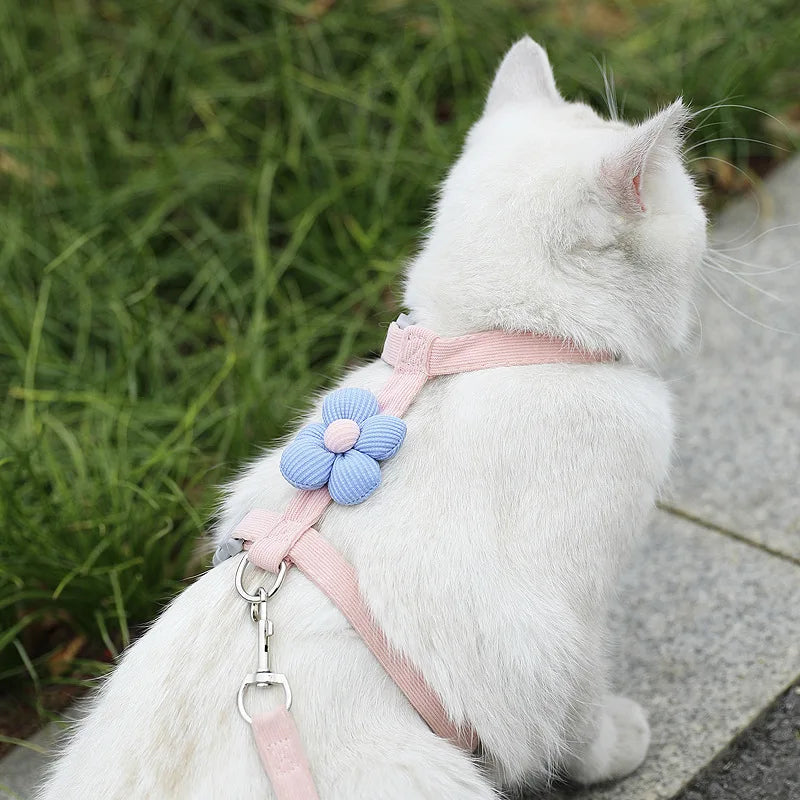 Cute Flower Cat & Puppy Harness with Leash — Breathable Adjustable Pet Traction Set