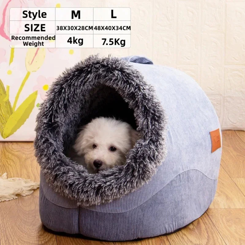 Enclosed Plush Pet Cave Kennel – Warm Winter Sleeping Nest for Cats & Small Dogs