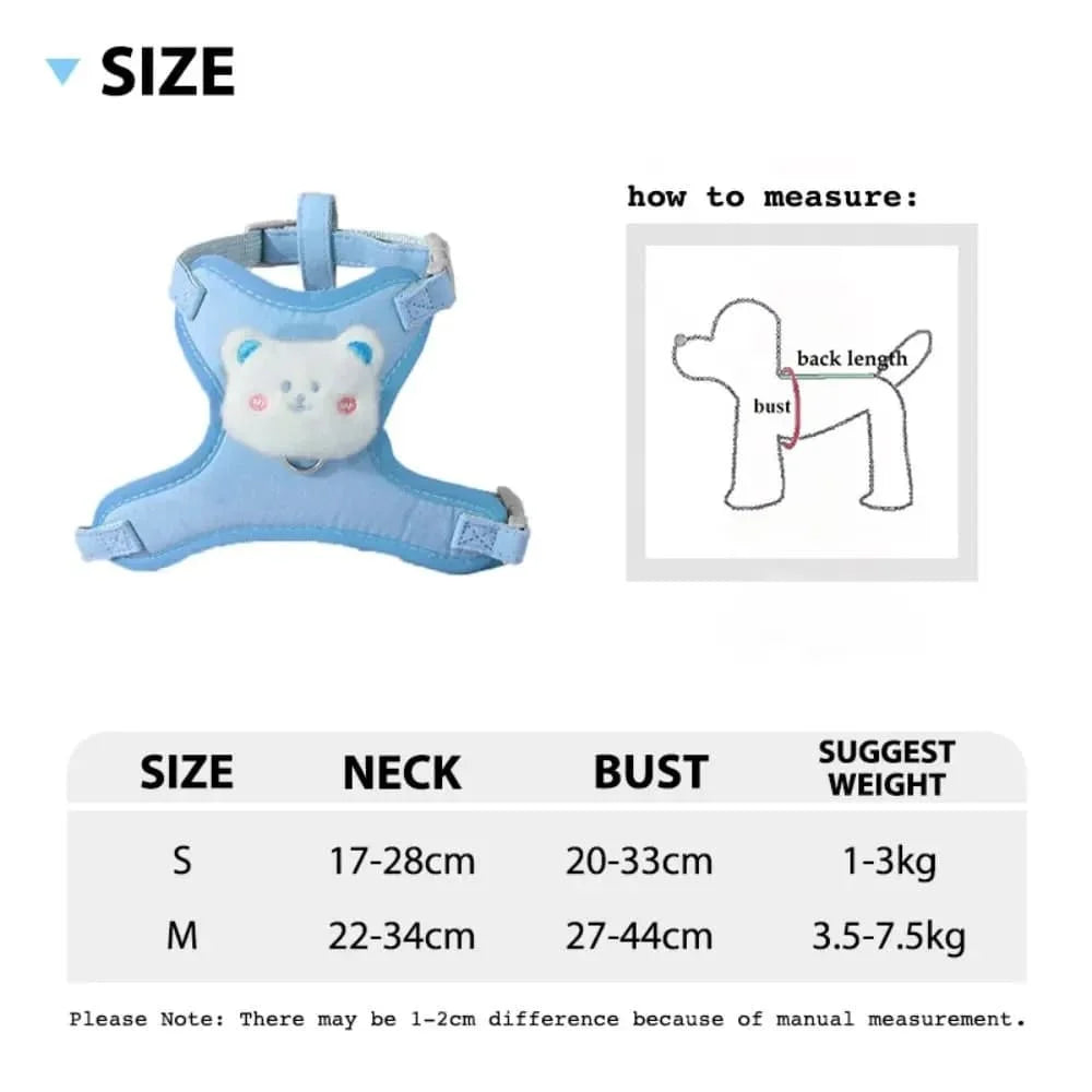 Cute Cartoon Pet Harness & Leash Set — Breathable Adjustable Walking Harness for Dogs