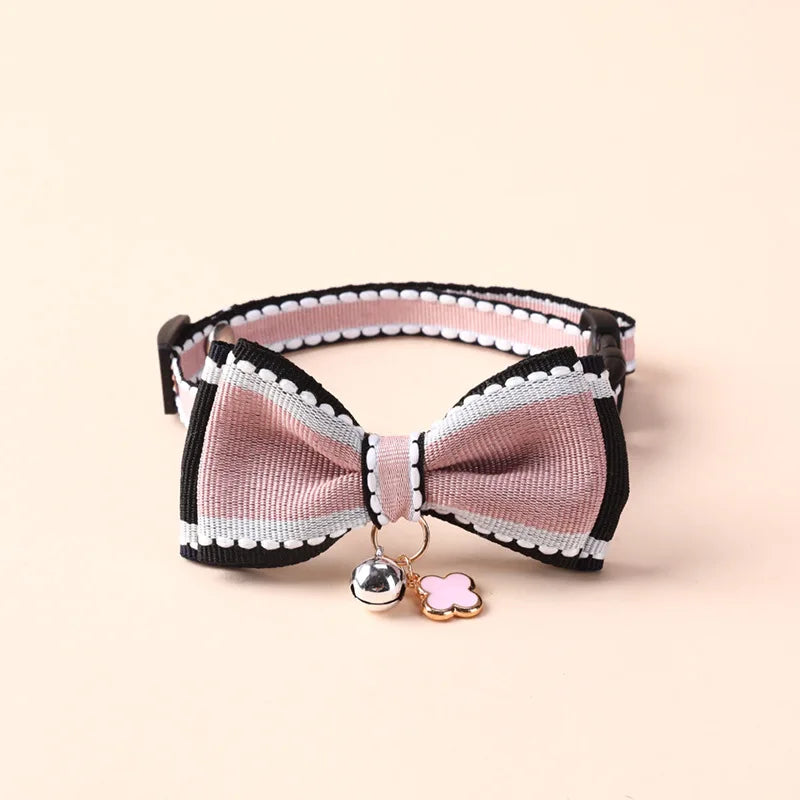 Double Bowknot Cat Collar with Bell — Adjustable Pendant Necklace for Kittens & Puppies