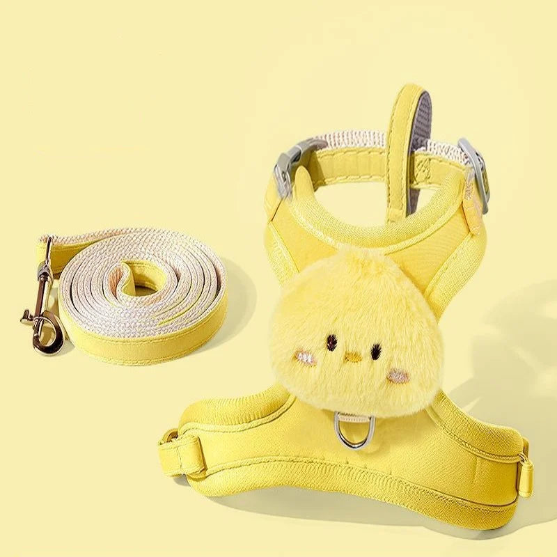 Cute Cartoon Pet Harness & Leash Set — Breathable Adjustable Walking Harness for Dogs