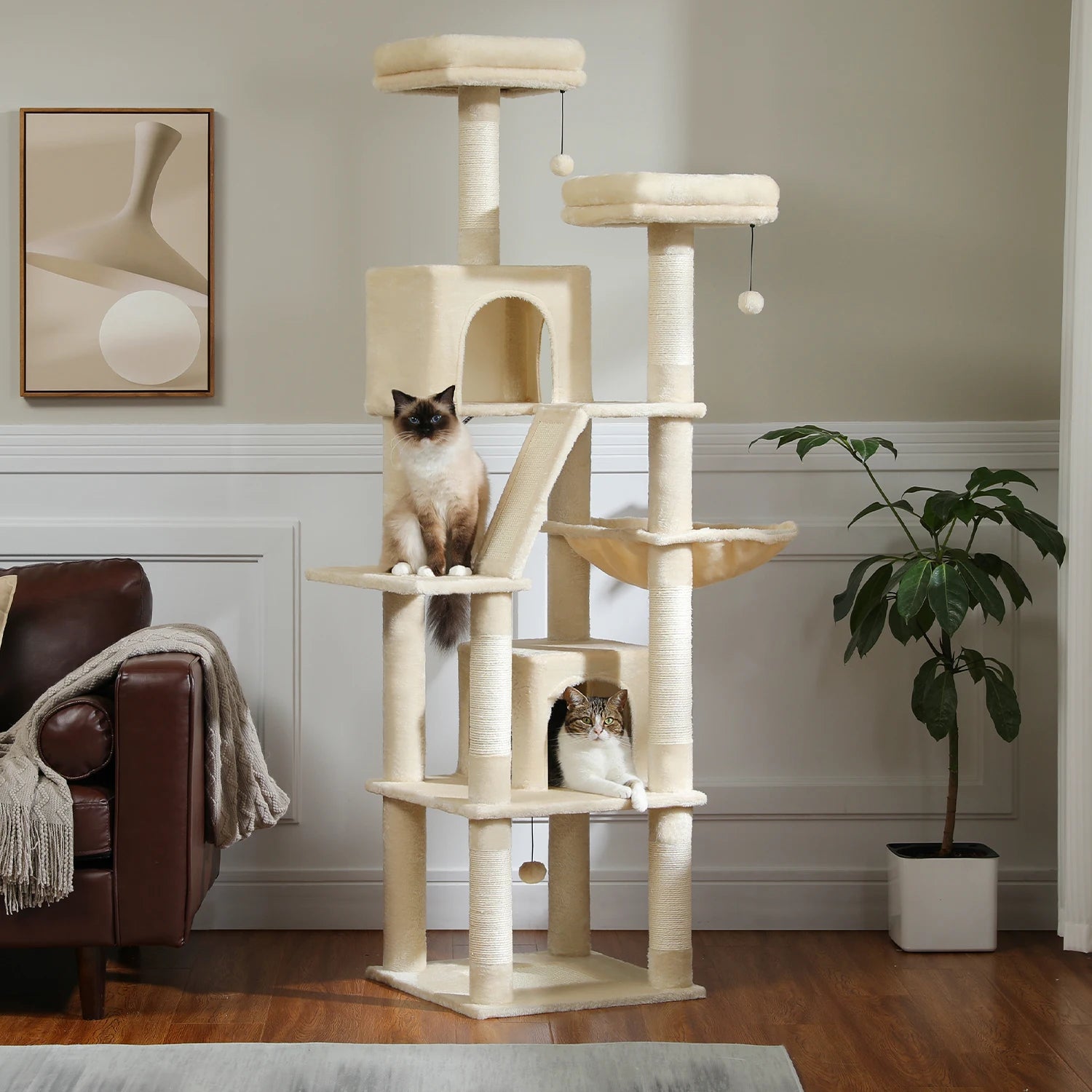 Large Cat Tree Tower for Indoor Cats — 8-Level Plush Condo with Scratching Posts & Perches