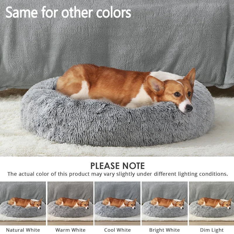 Round Plush Dog Bed – Washable Non-Shedding Warm Pet Bed for Indoor Use
