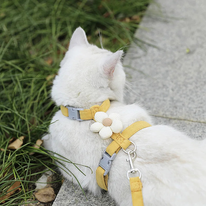 Cute Flower Cat & Puppy Harness with Leash — Breathable Adjustable Pet Traction Set