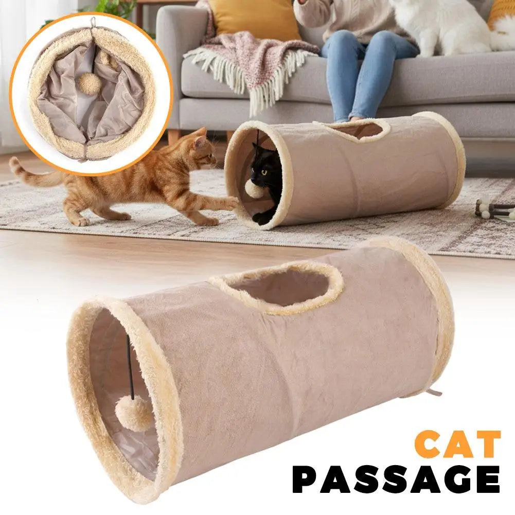 Foldable Suede Cat Tunnel – Soft Portable Hideaway & Exercise Toy for Cats & Dogs