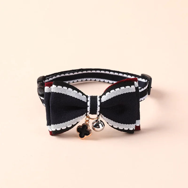 Double Bowknot Cat Collar with Bell — Adjustable Pendant Necklace for Kittens & Puppies