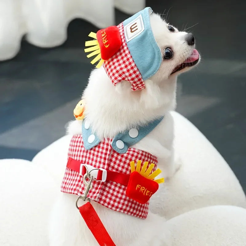 Cute Fries Costume Puppy Harness & Leash Set — Fun 3-Piece Outfit for Small Dogs