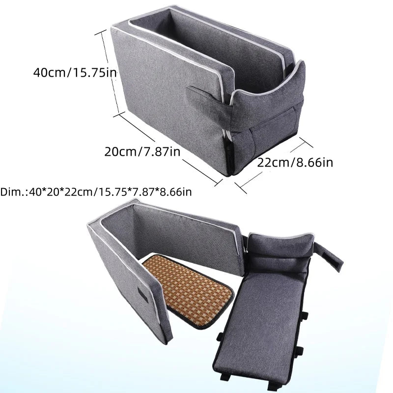 Car Center Console Pet Bed – Non-Slip Travel Seat Mat for Cats & Small Dogs