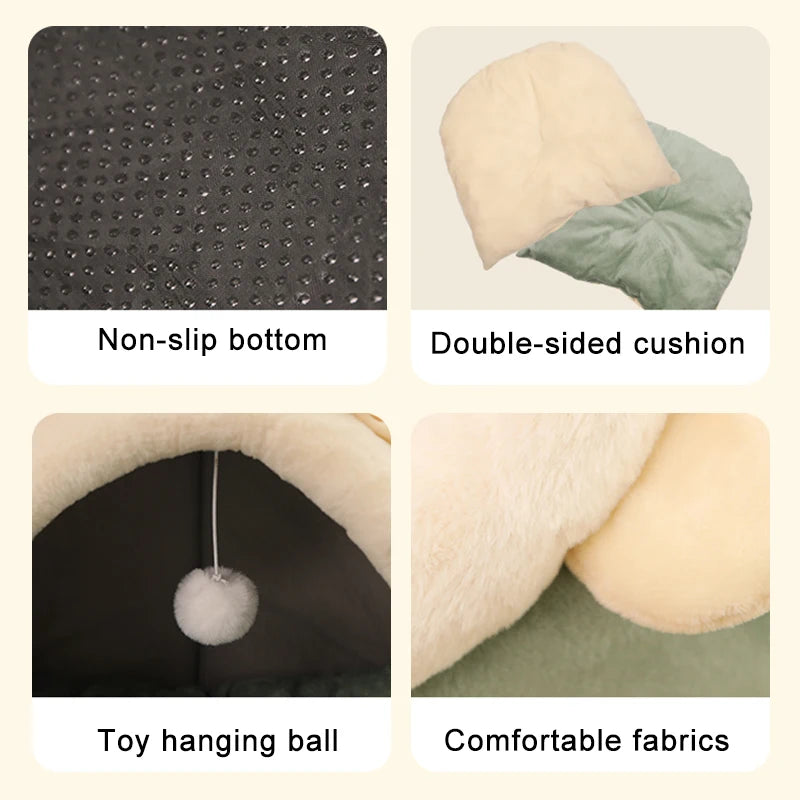 Foldable Deep Sleep Pet Cave Bed – Washable Cartoon Sleeping Mat for Cats & Small Dogs