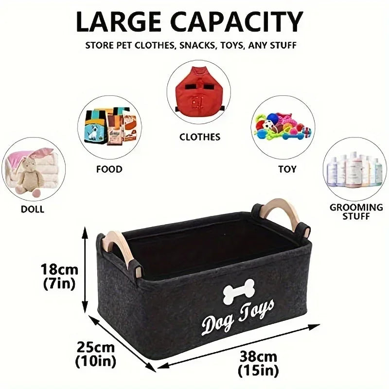 Felt Pet Toy Storage Box — Stylish Organizer Basket for Dog & Cat Toys