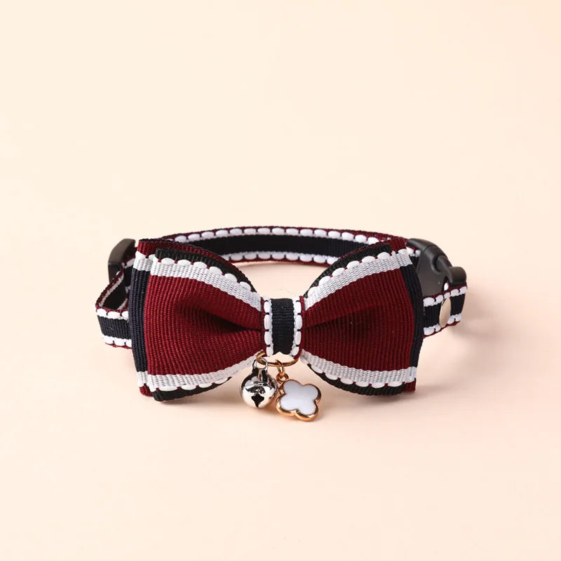 Double Bowknot Cat Collar with Bell — Adjustable Pendant Necklace for Kittens & Puppies