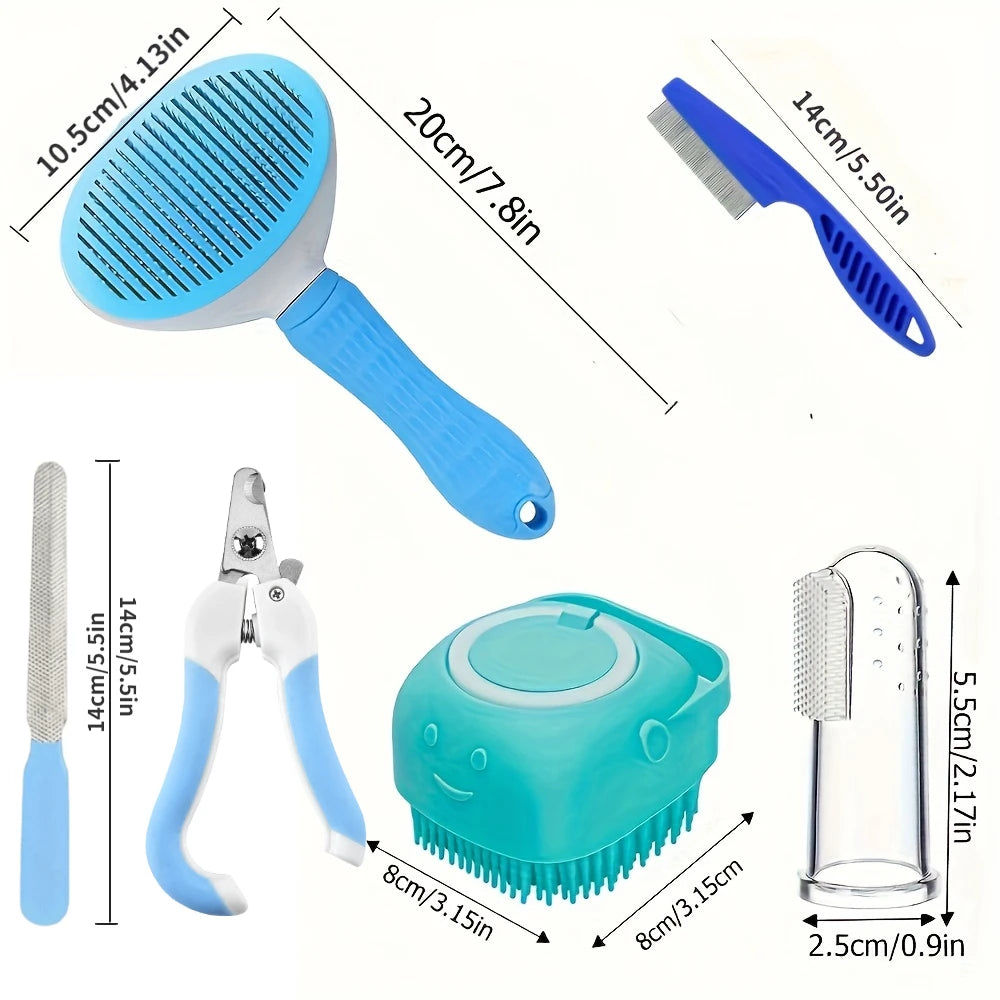 7-Piece Pet Grooming Kit – Brush, Nail Clipper, Flea Comb & Toothbrush Set