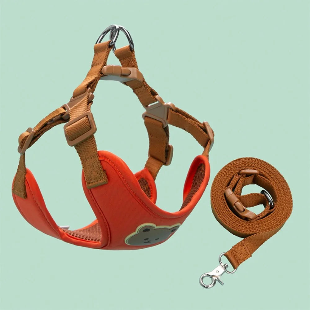 Cartoon No-Pull Dog Harness & Leash — Adjustable Anti-Escape Walking Set for Pets