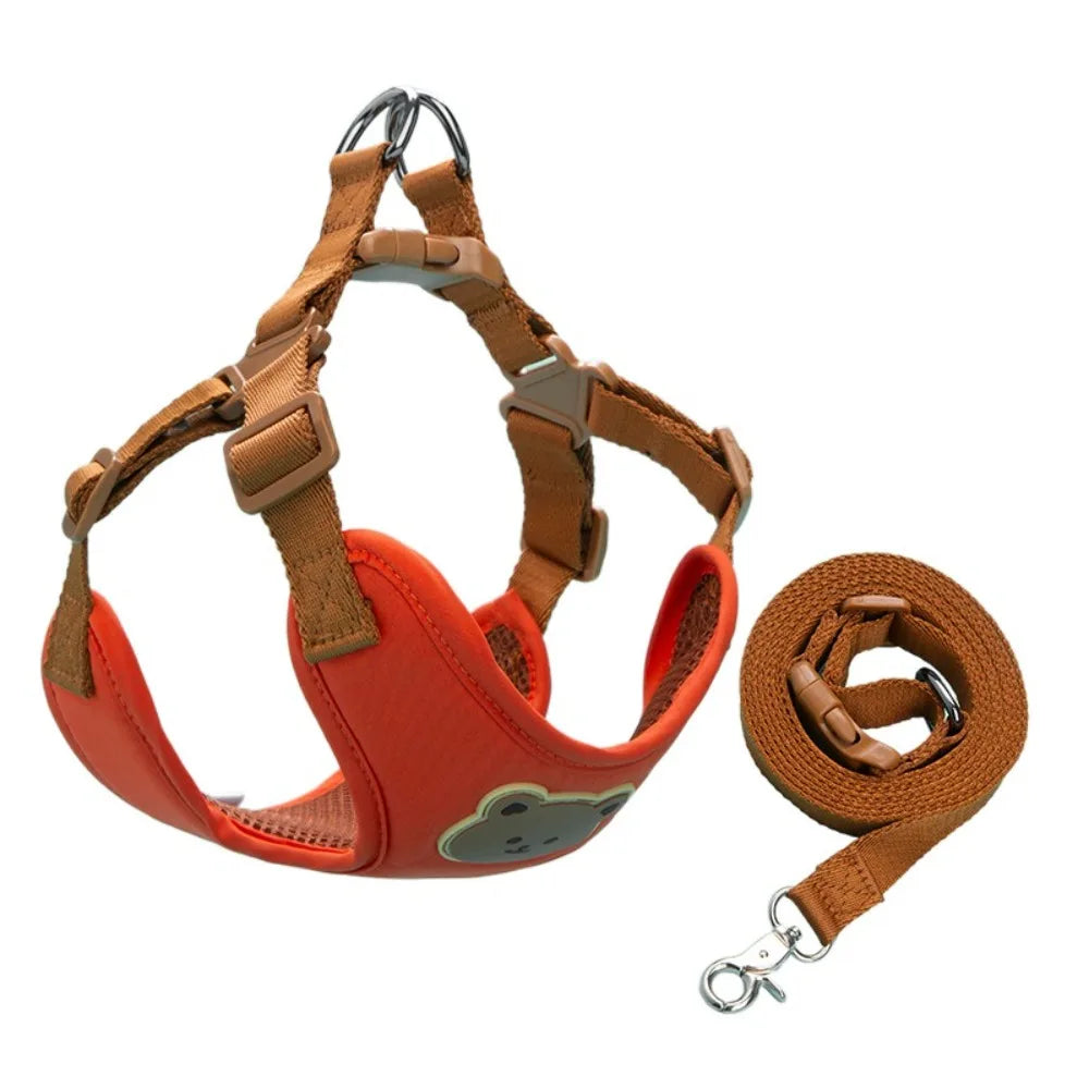 Cartoon No-Pull Dog Harness & Leash — Adjustable Anti-Escape Walking Set for Pets