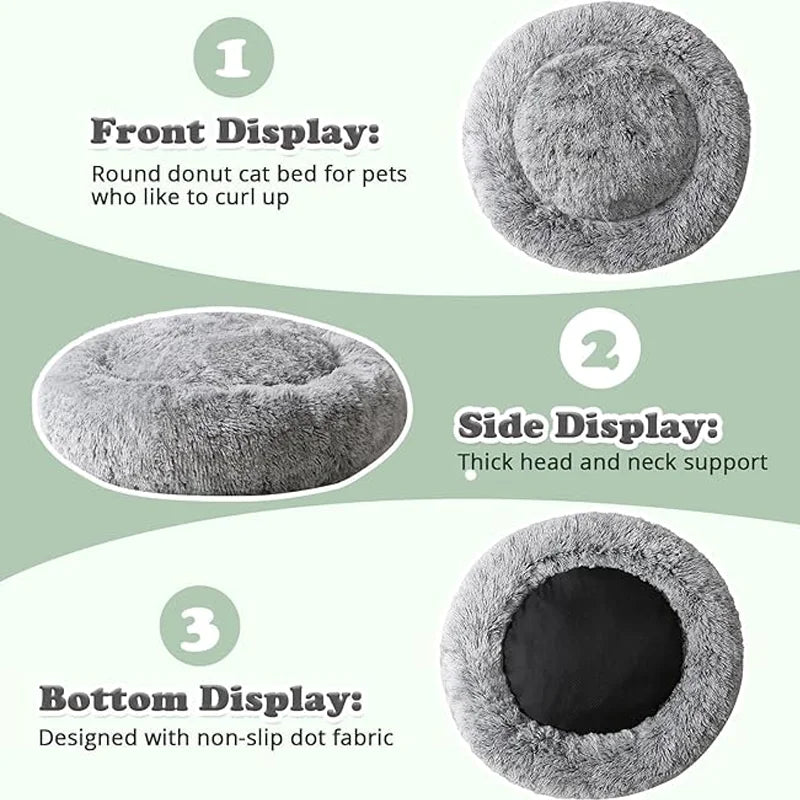Round Plush Dog Bed – Washable Non-Shedding Warm Pet Bed for Indoor Use