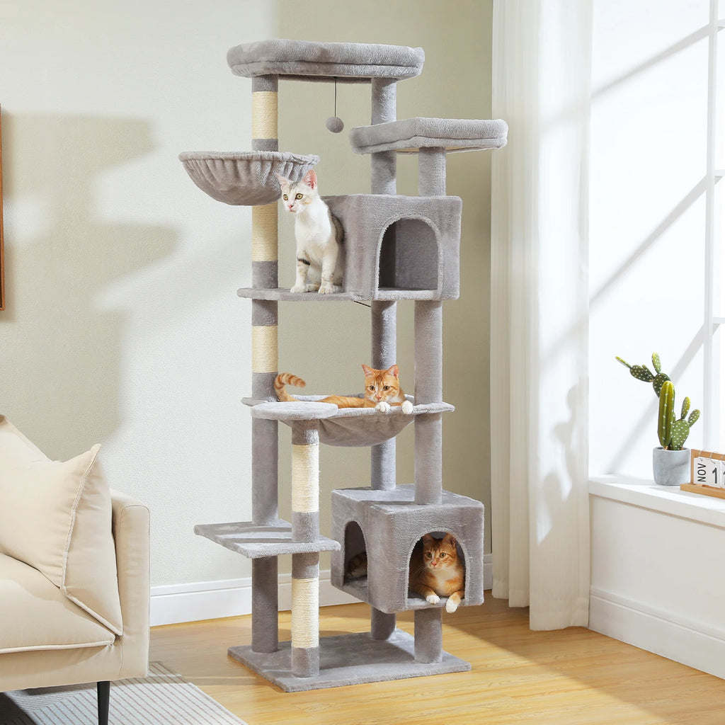 Large Cat Tree Tower for Indoor Cats — 8-Level Plush Condo with Scratching Posts & Perches
