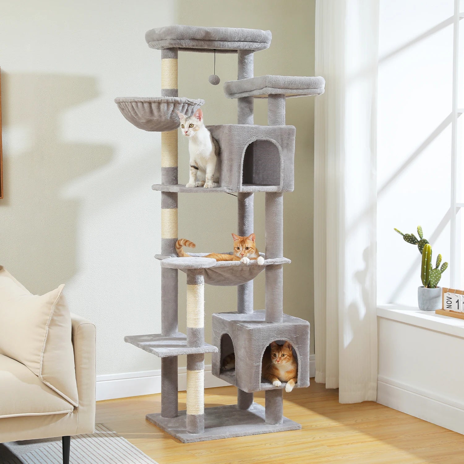 Large Cat Tree Tower for Indoor Cats — 8-Level Plush Condo with Scratching Posts & Perches