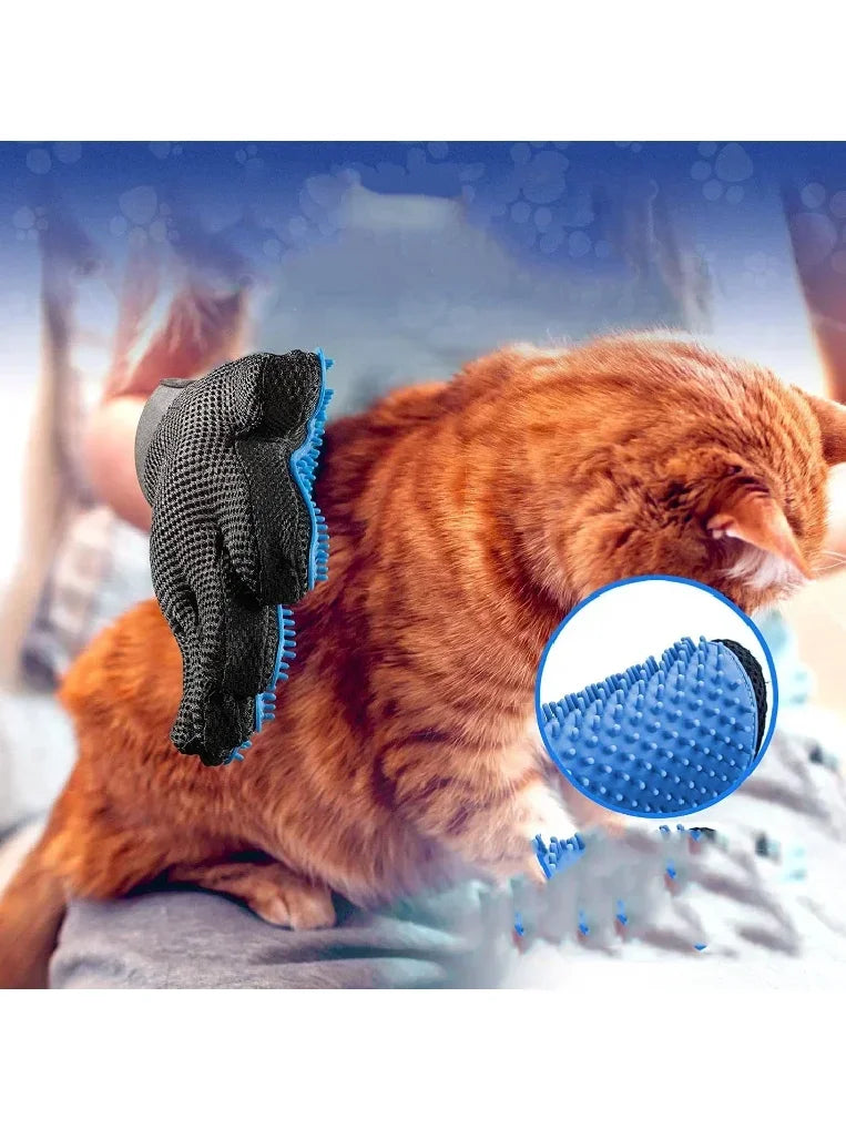 2-Sided Pet Grooming Glove — De-Shedding & De-Matting Bath Brush for Dogs, Cats & Rabbits