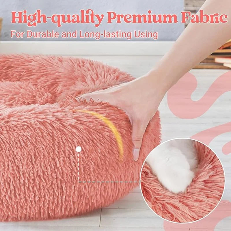 Round Plush Dog Bed – Washable Non-Shedding Warm Pet Bed for Indoor Use