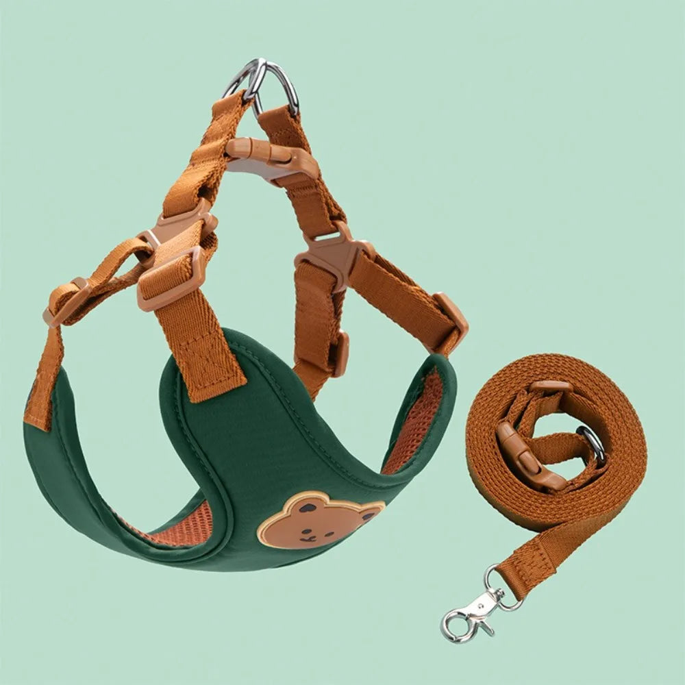 Cartoon No-Pull Dog Harness & Leash — Adjustable Anti-Escape Walking Set for Pets