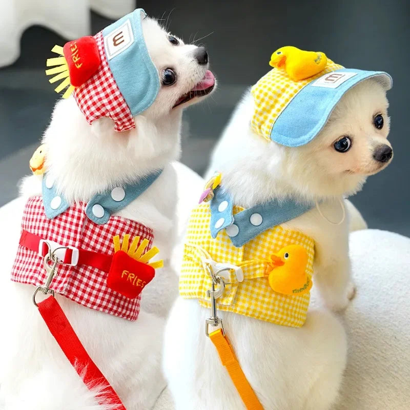 Cute Fries Costume Puppy Harness & Leash Set — Fun 3-Piece Outfit for Small Dogs