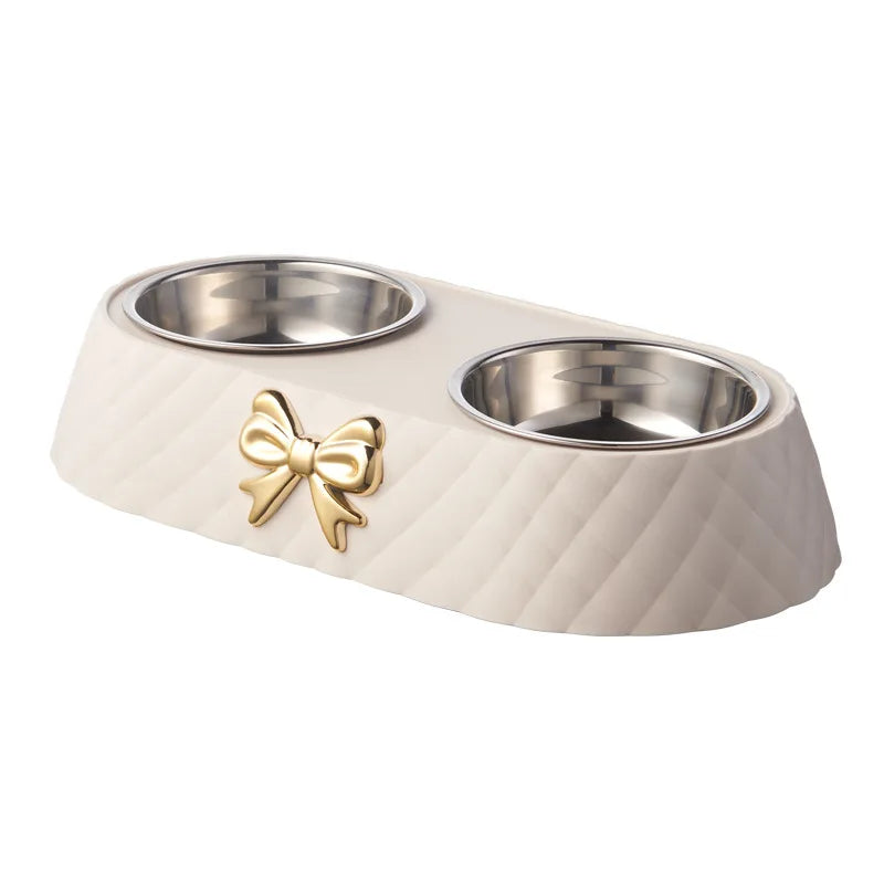 Bow-Tie Double Pet Bowl — Stainless Steel Food & Water Feeding Set for Cats & Dogs