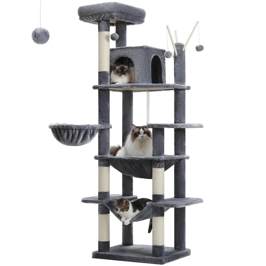 Large Cat Tree Tower for Indoor Cats — 8-Level Plush Condo with Scratching Posts & Perches