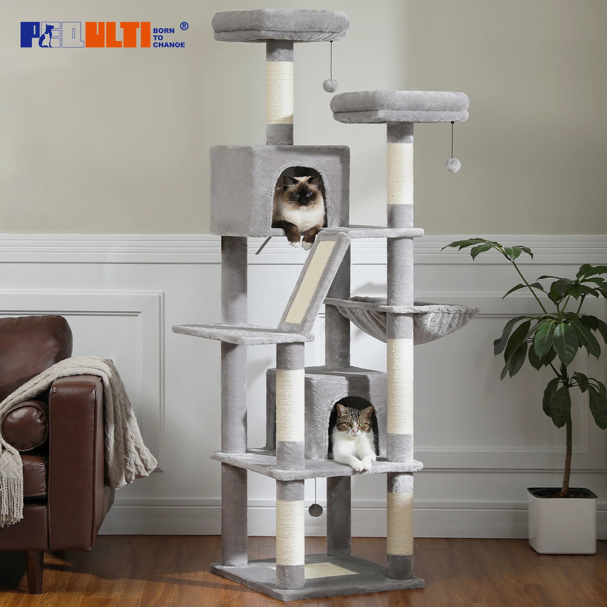 Large Cat Tree Tower for Indoor Cats — 8-Level Plush Condo with Scratching Posts & Perches