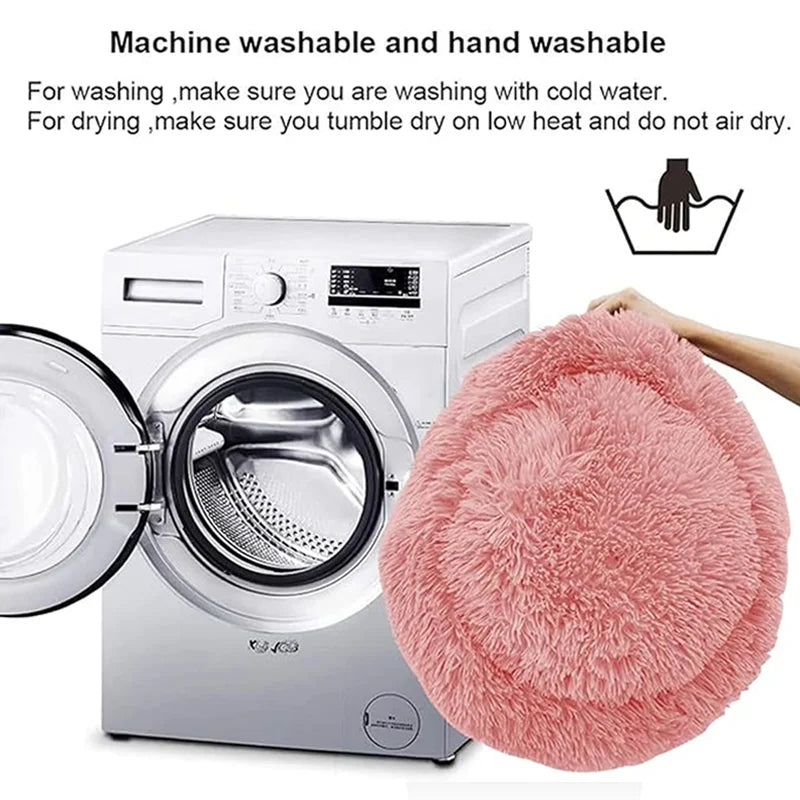 Round Plush Dog Bed – Washable Non-Shedding Warm Pet Bed for Indoor Use