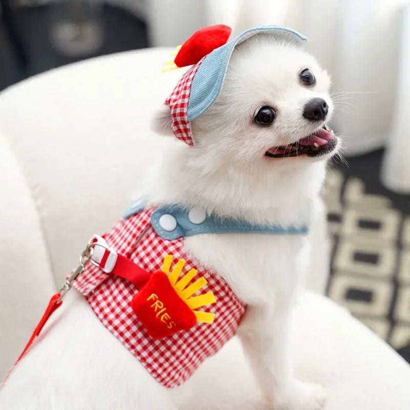Cute Fries Costume Puppy Harness & Leash Set — Fun 3-Piece Outfit for Small Dogs