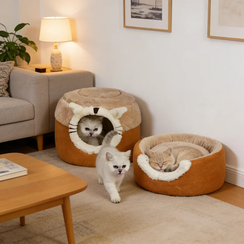 Enclosed Stool-Shaped Pet Bed – All-Season Cozy Sleeping Nest for Cats & Dogs
