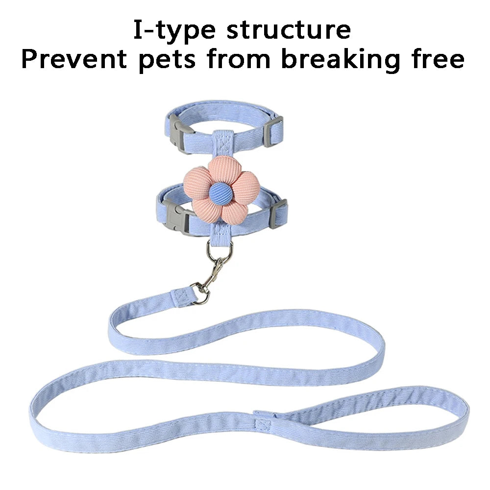 Cute Flower Cat & Puppy Harness with Leash — Breathable Adjustable Pet Traction Set