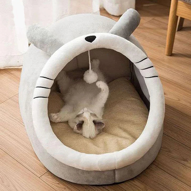 Foldable Deep Sleep Pet Cave Bed – Washable Cartoon Sleeping Mat for Cats & Small Dogs