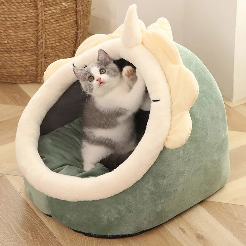 Foldable Deep Sleep Pet Cave Bed – Washable Cartoon Sleeping Mat for Cats & Small Dogs
