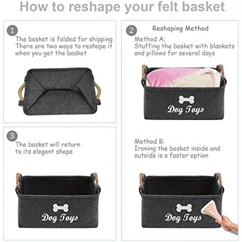 Felt Pet Toy Storage Box — Stylish Organizer Basket for Dog & Cat Toys
