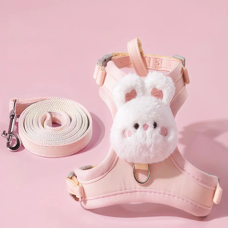 Cute Cartoon Pet Harness & Leash Set — Breathable Adjustable Walking Harness for Dogs