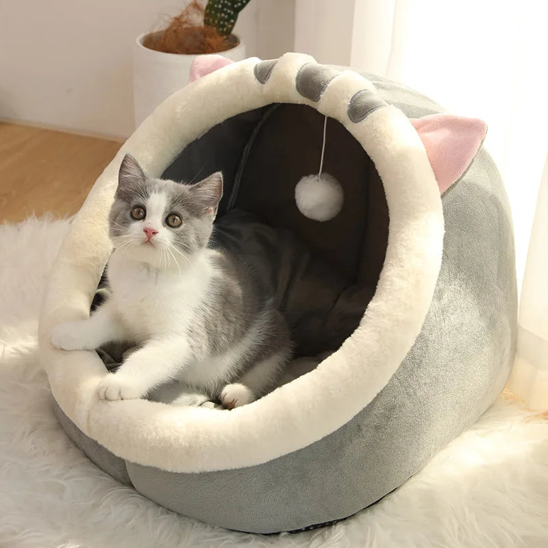 Foldable Deep Sleep Pet Cave Bed – Washable Cartoon Sleeping Mat for Cats & Small Dogs