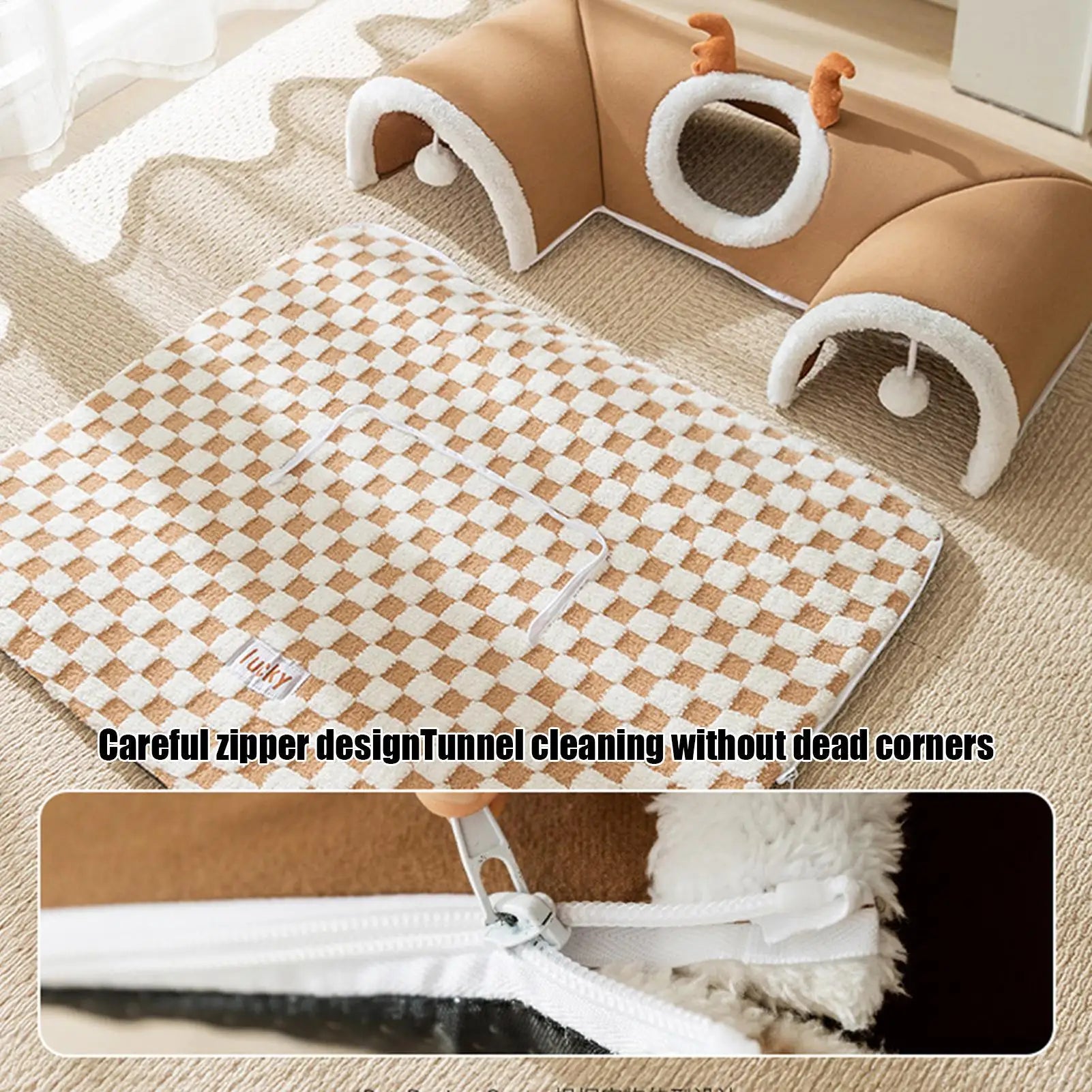 Foldable Cat Bed & Play Tunnel – Indoor Hideaway Tent with Plush Mat for Kittens